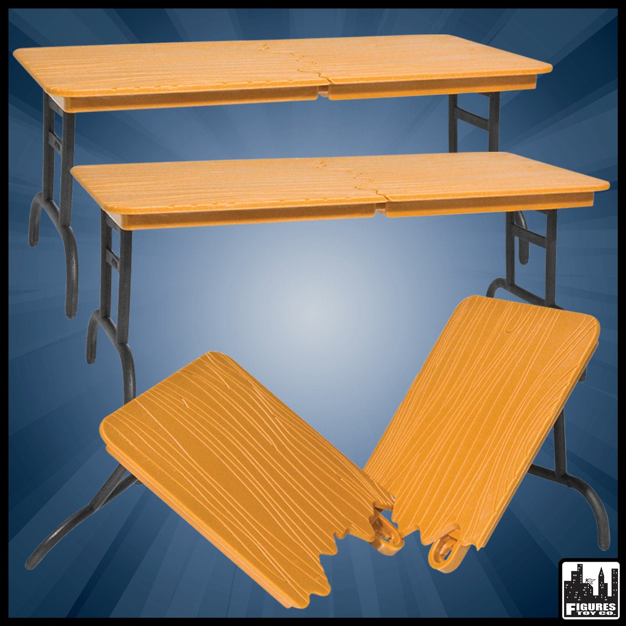 Set of 3 Brown Break Away Tables For WWE Wrestling Action Figures