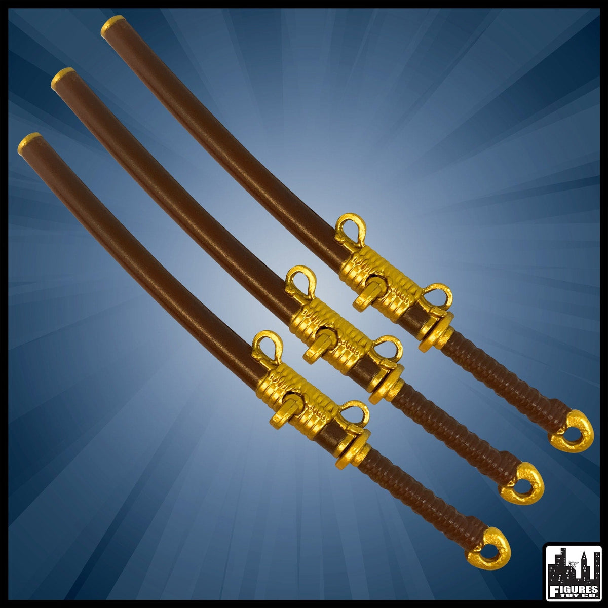 Set of 3 Brown Plastic Toy Katana Swords with Removable Sheath for 6-8 Inch Action Figures