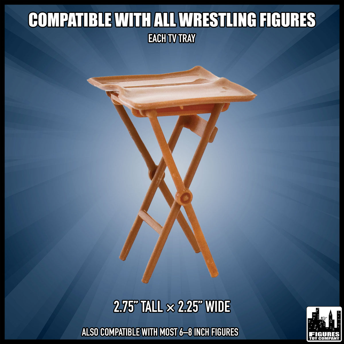 Set of 3 Brown TV Trays for wrestling figures — dimension guide.