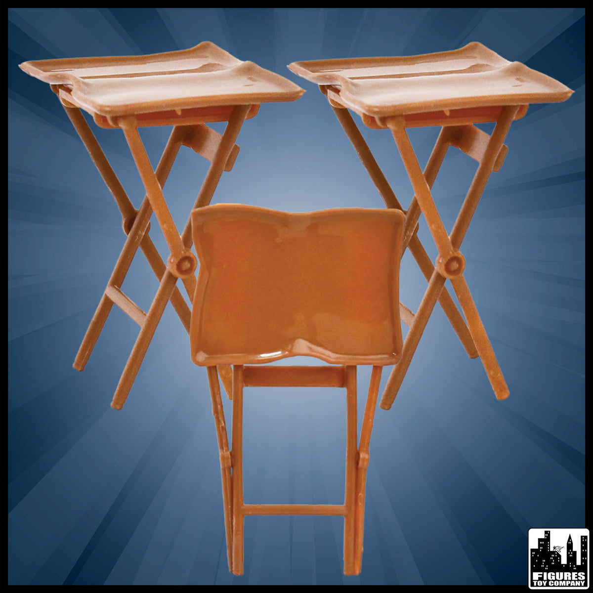 Set of 3 Brown TV Trays for wrestling figures — product view.