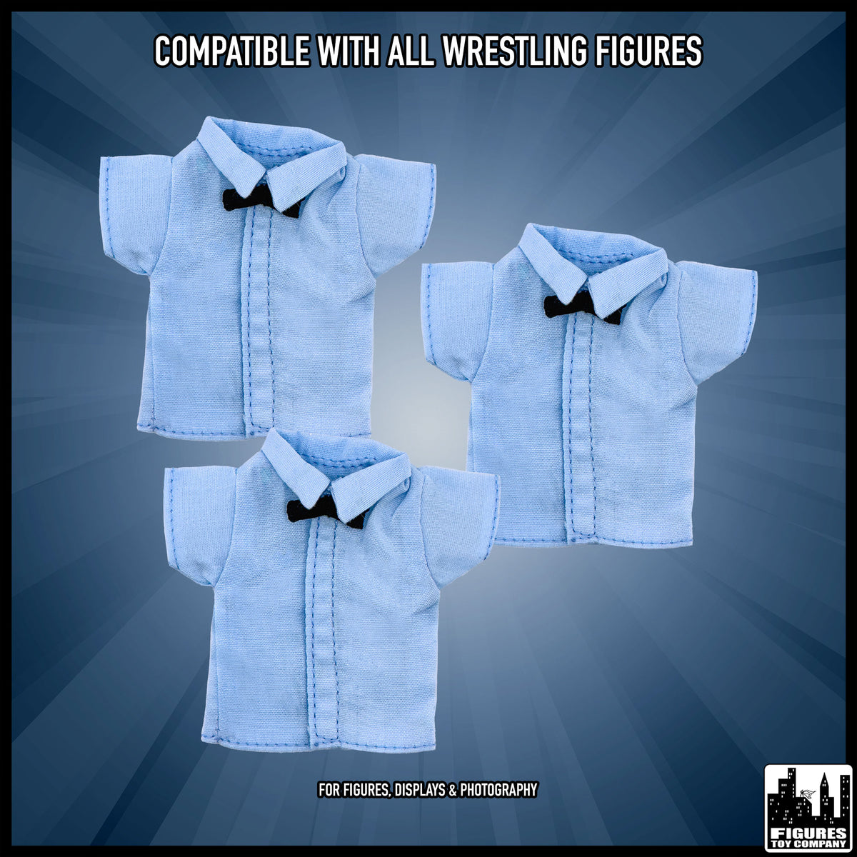 Set of 3 Cloth Classic Referee Shirts for wrestling figures — figure compatibility guide.
