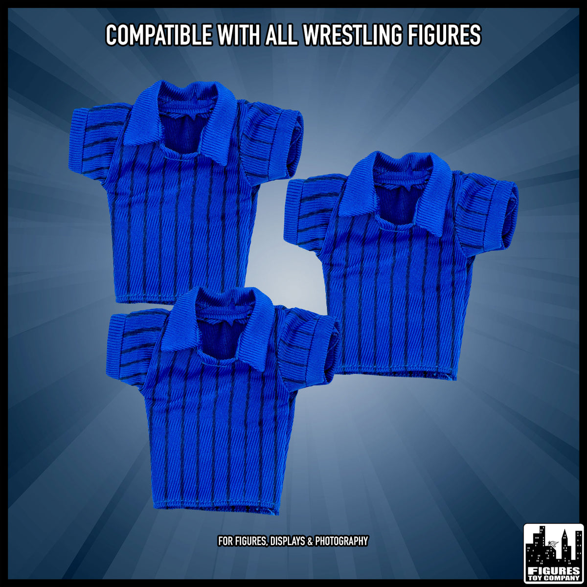 Set of 3 Cloth Dark Blue Referee Shirts for wrestling figures — figure compatibility guide.
