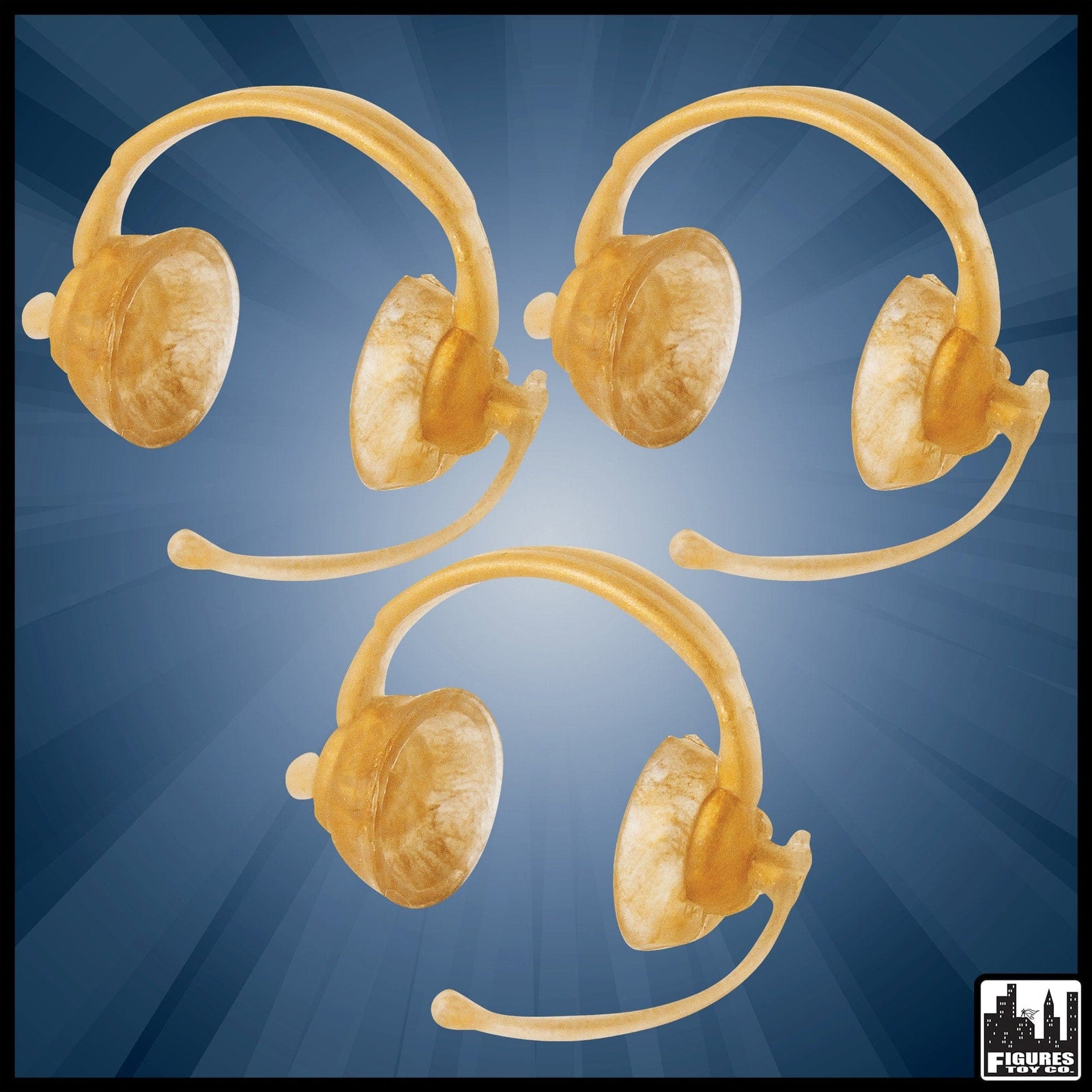 Set of 3 Commentator Gold Headphones for WWE Wrestling Action Figures