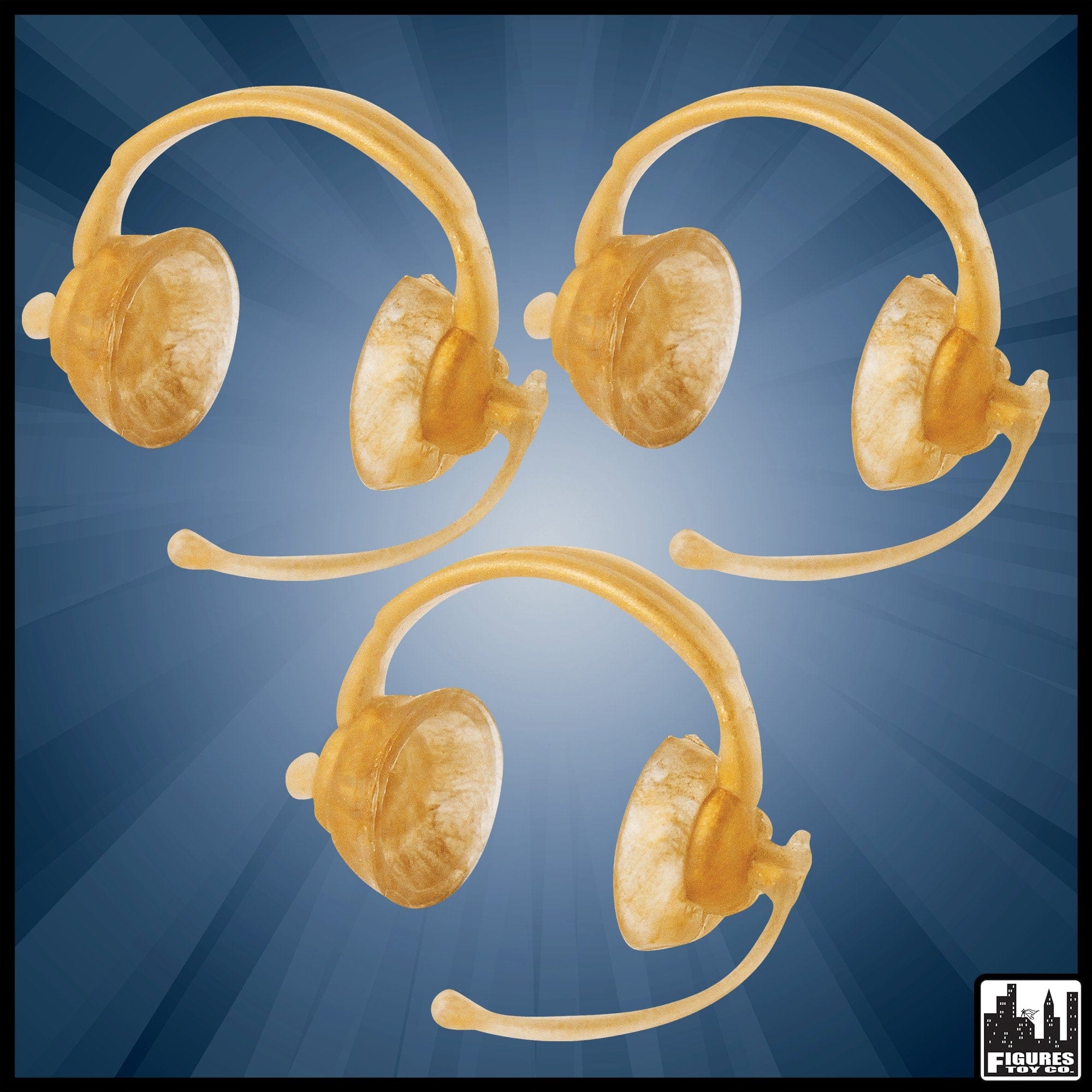 Set of 3 Commentator Gold Headphones for WWE Wrestling Action Figures