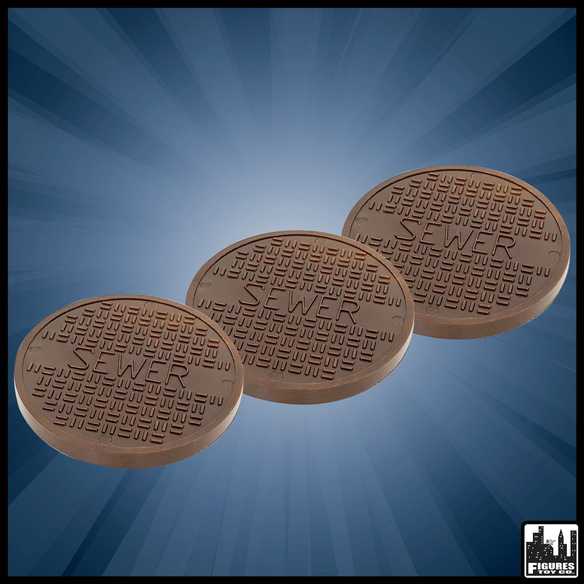Set of 3 Copper Plastic Toy Sewer Grates For WWE Wrestling Action Figures