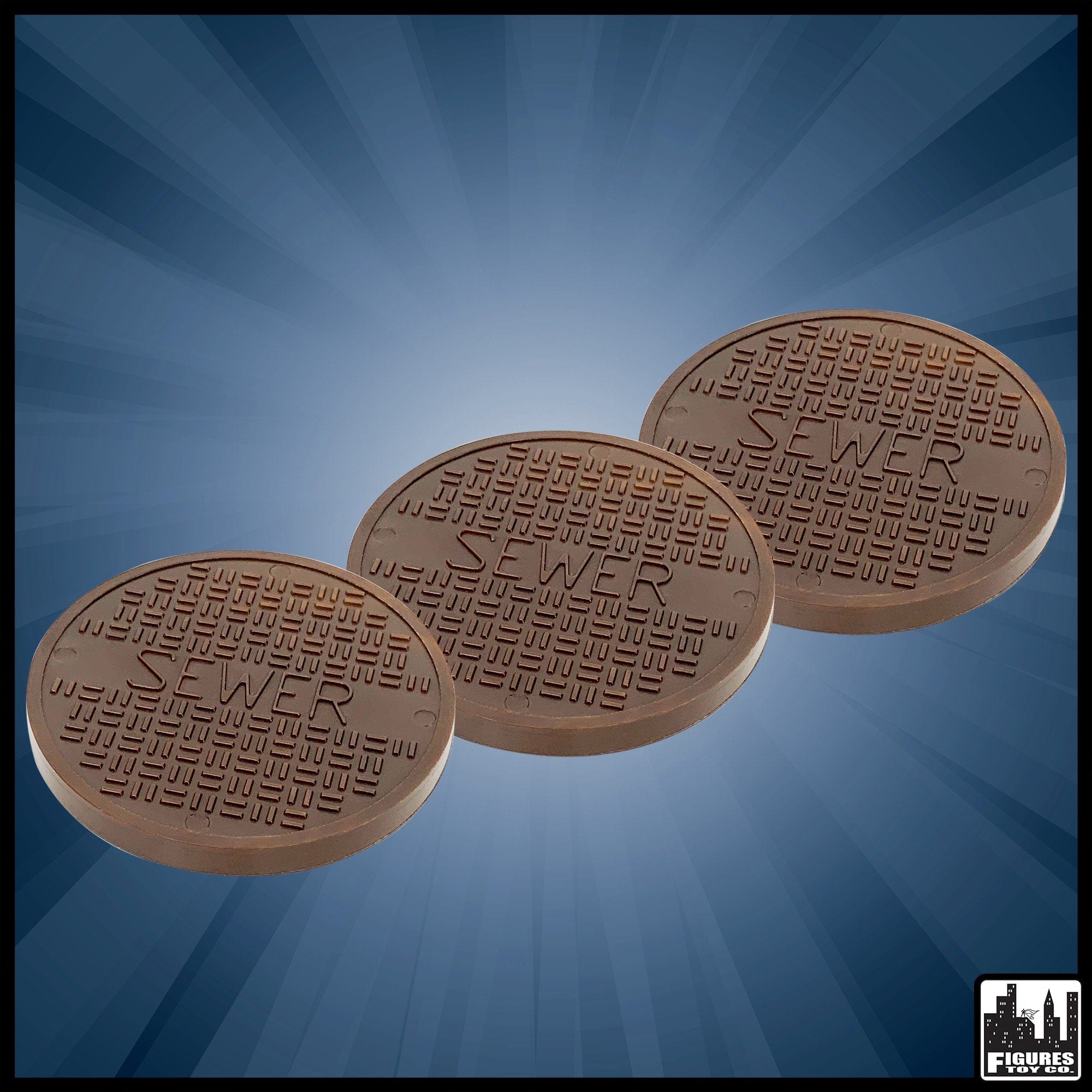 Set of 3 Copper Plastic Toy Sewer Grates For WWE Wrestling Action Figures