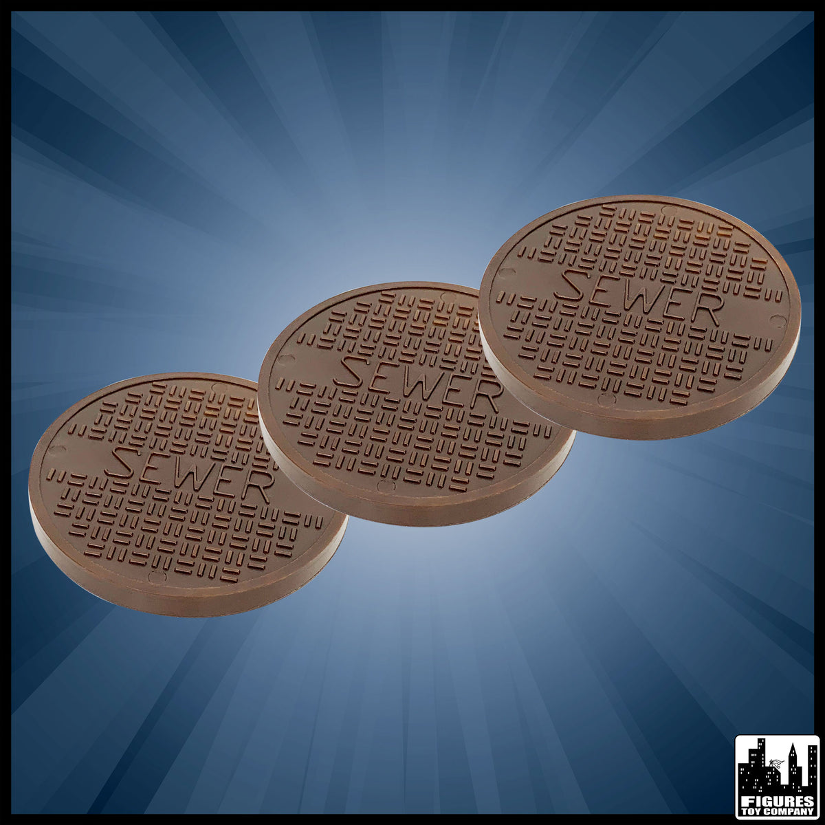 Set of 3 Copper Sewer Grates for wrestling figures — product view.