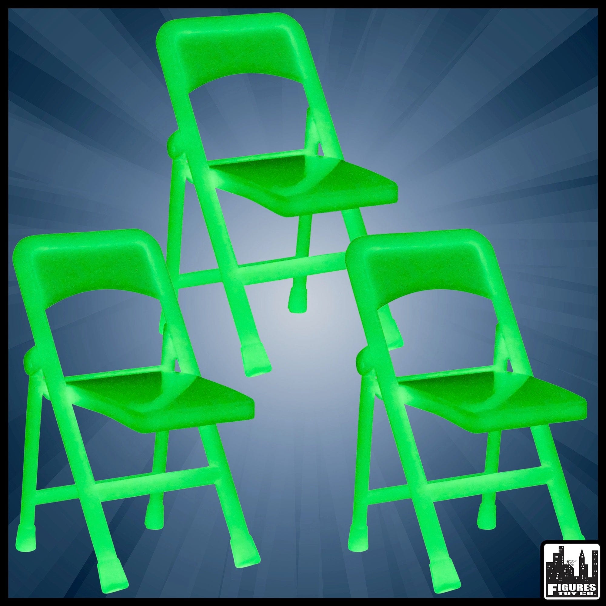 Set of 3 Glow In The Dark Folding Chairs for WWE Wrestling Action Figures