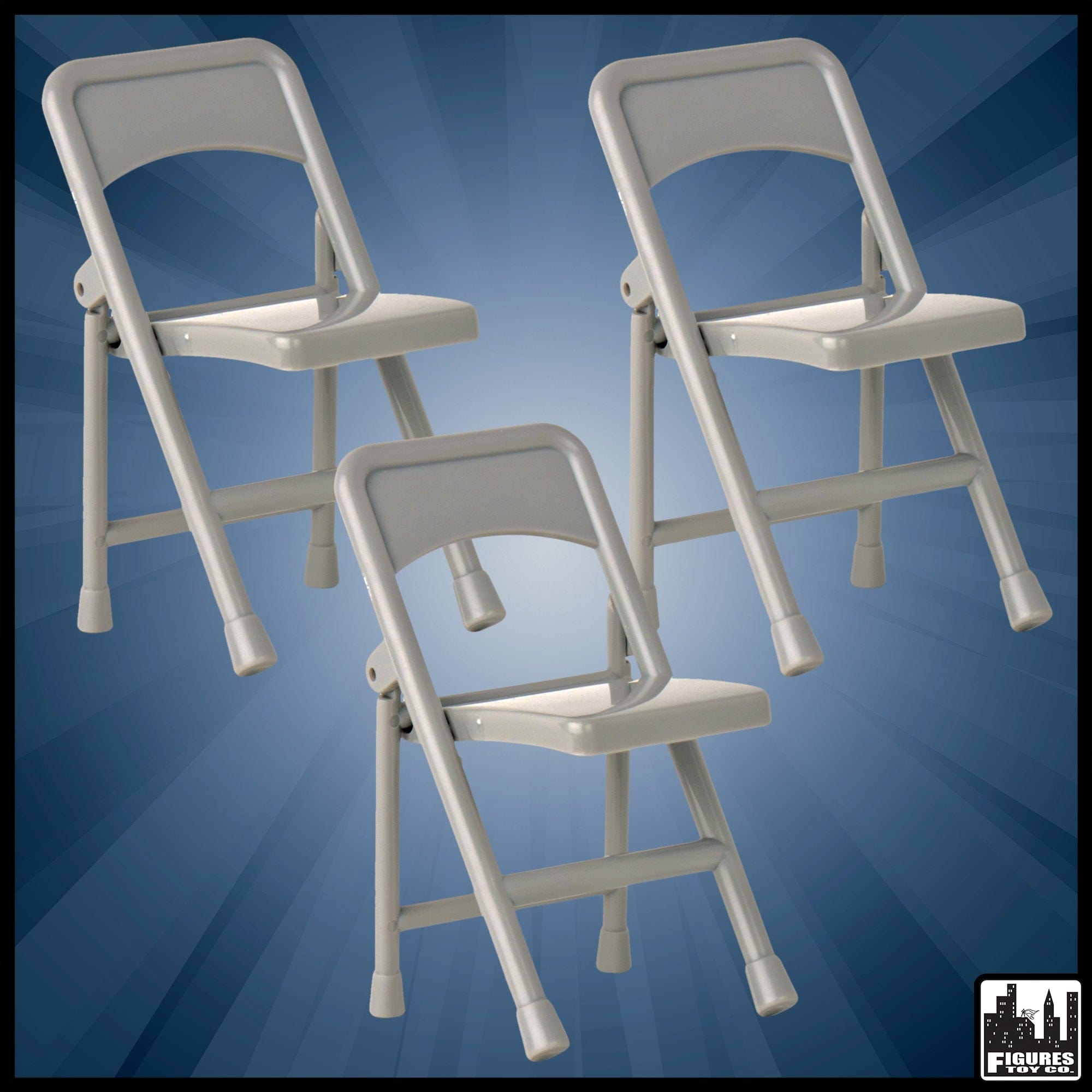 Set of 3 Gray Folding Chairs for WWE Wrestling Action Figures