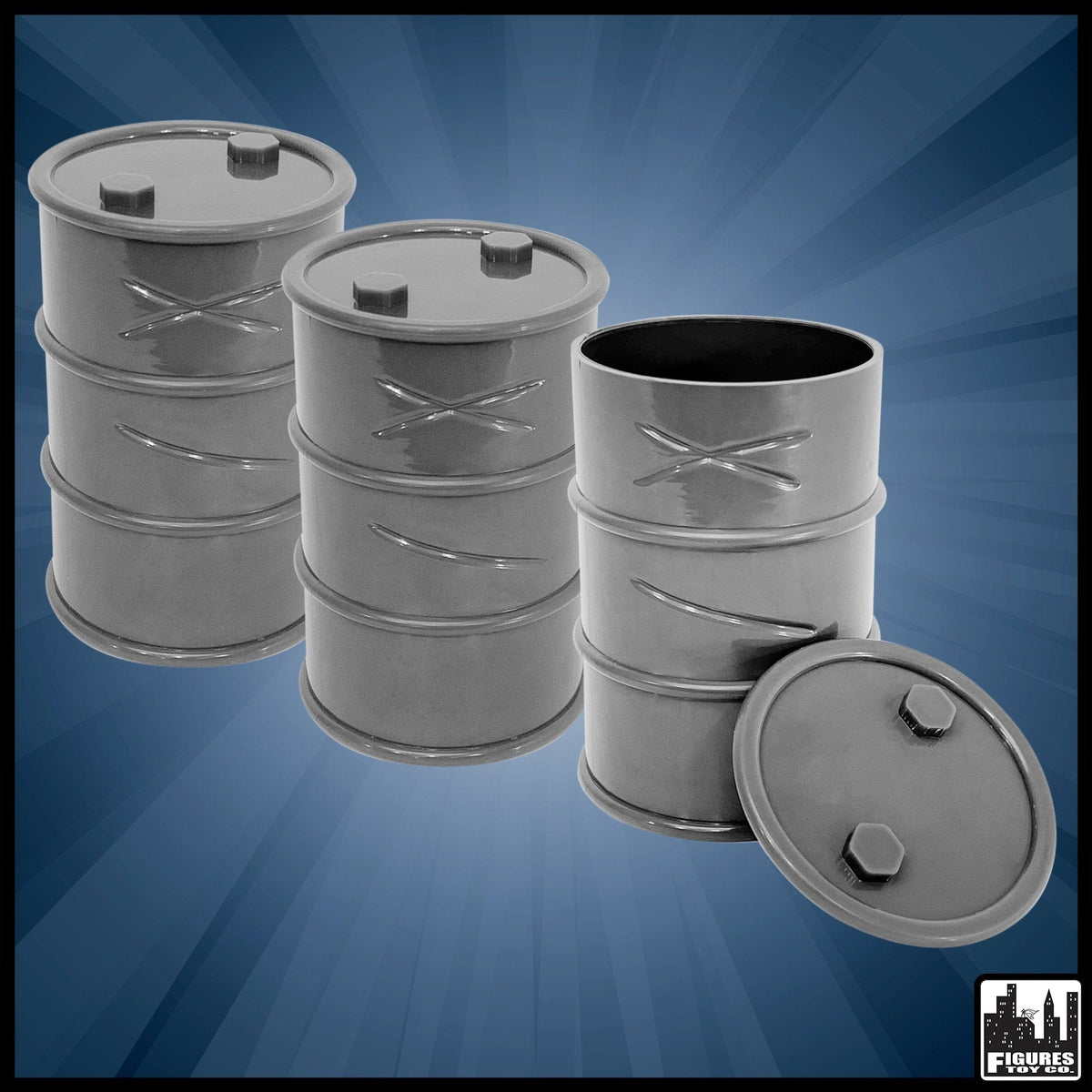 Set of 3 Gray Plastic Toy Oil Drums For WWE Wrestling Action Figures