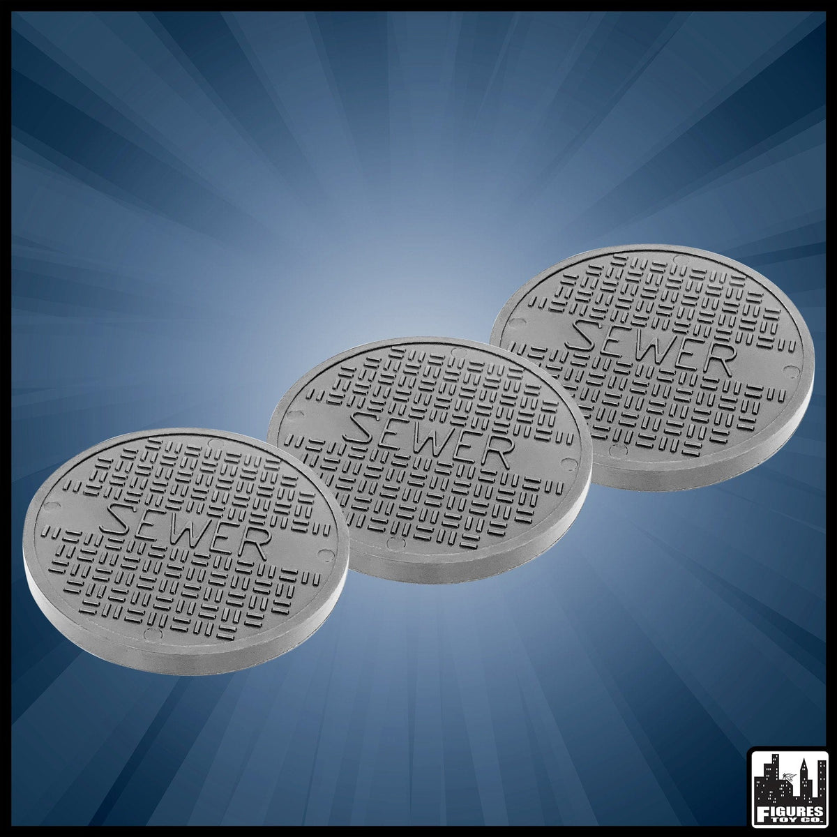 Set of 3 Gray Plastic Toy Sewer Grates For WWE Wrestling Action Figures