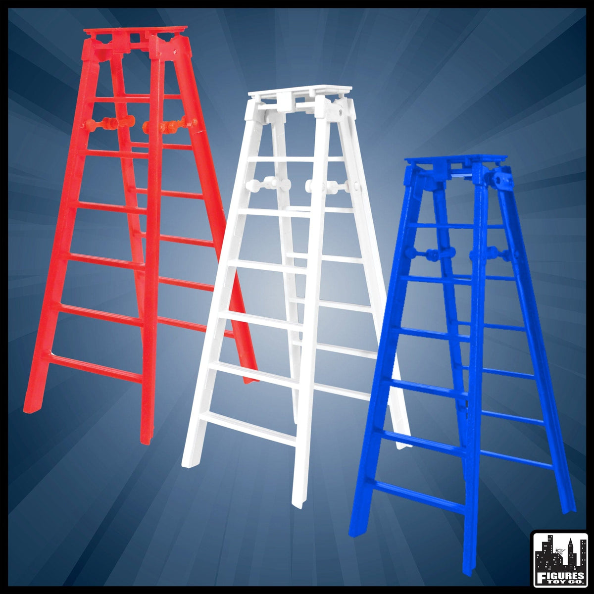 Set of 3 Ladders for WWE Wrestling Action Figures: Red, White &amp; Blue