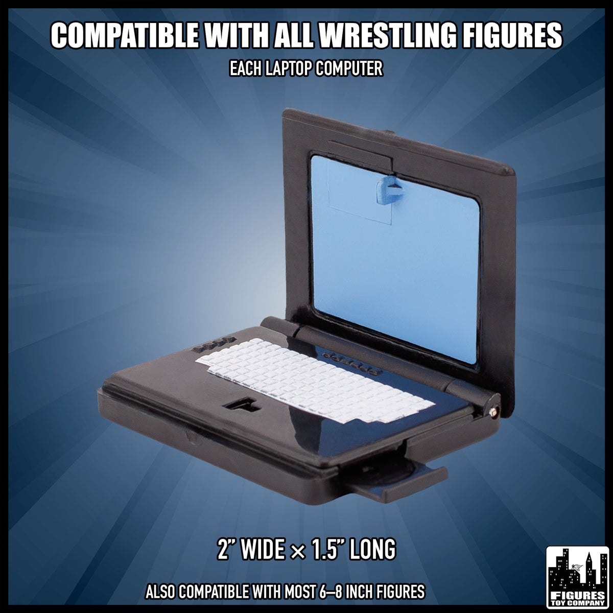 Set of 3 Laptop Computers for wrestling figures — dimension guide.