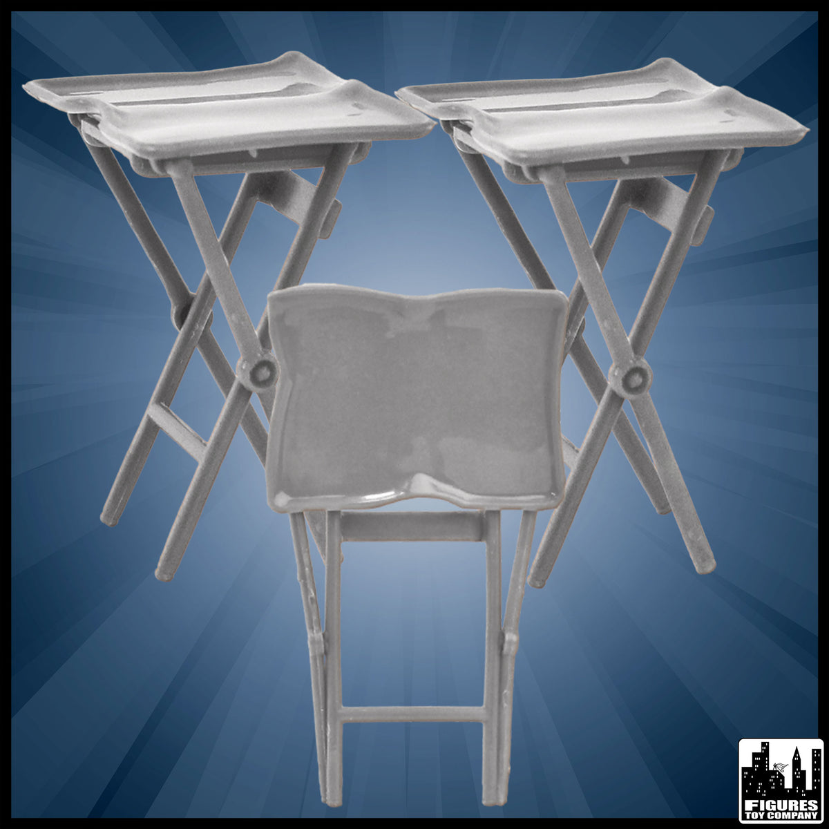 Set of 3 Silver TV Trays for wrestling figures — product view.