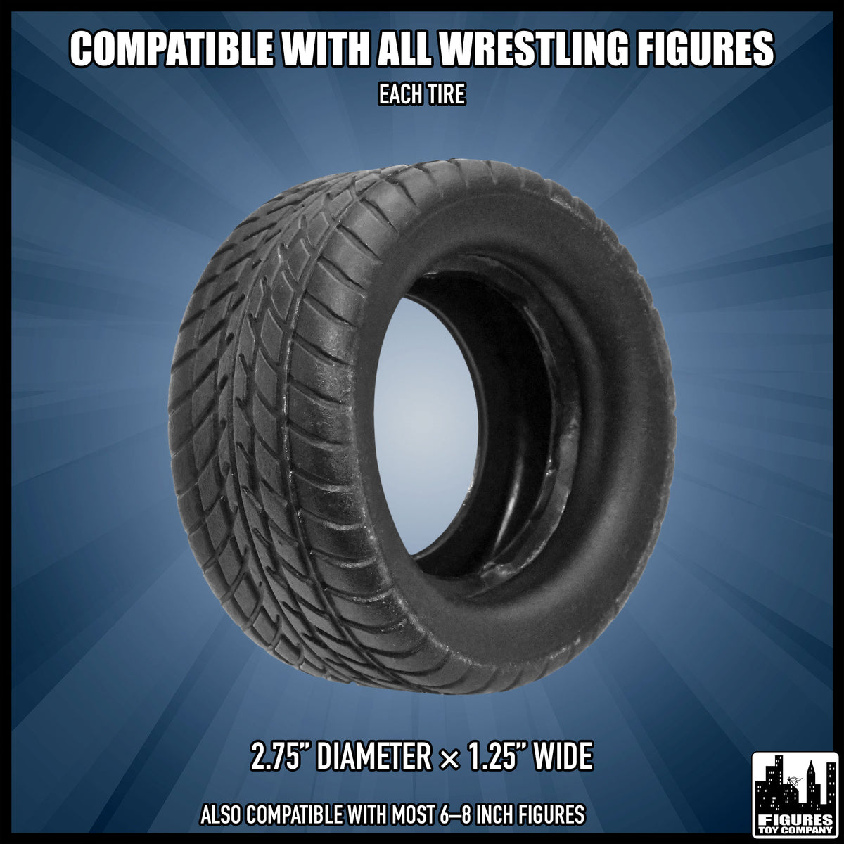 Set of 3 Tires for wrestling figures — dimension guide.