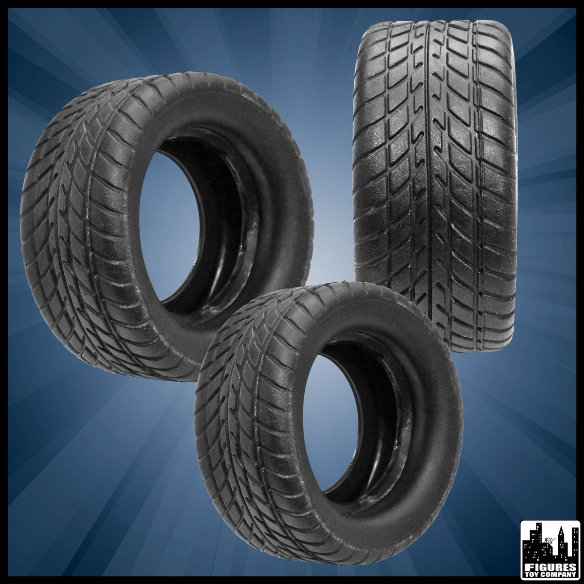 Set of 3 Tires for wrestling figures — product view.