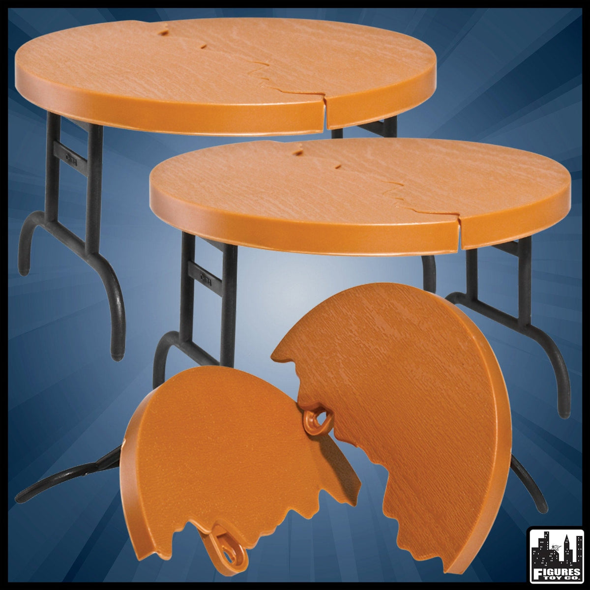 Set of 3 Wood Color Break Away Round Tables for WWE Wrestling Action Figures
