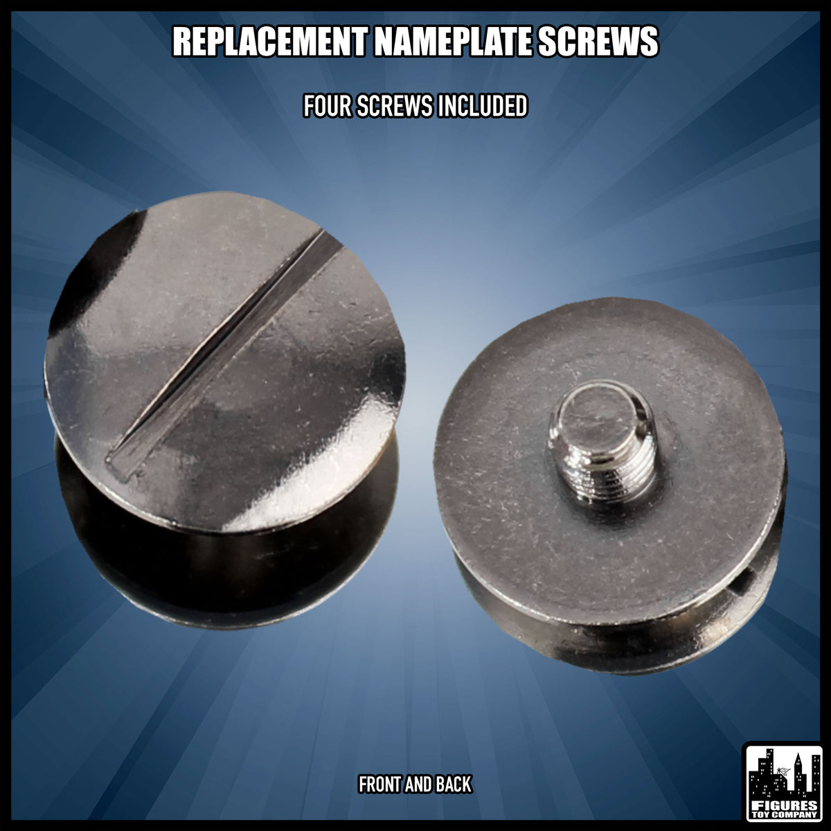 Set of 4 Nameplate Replica Belt Screws — front and back.