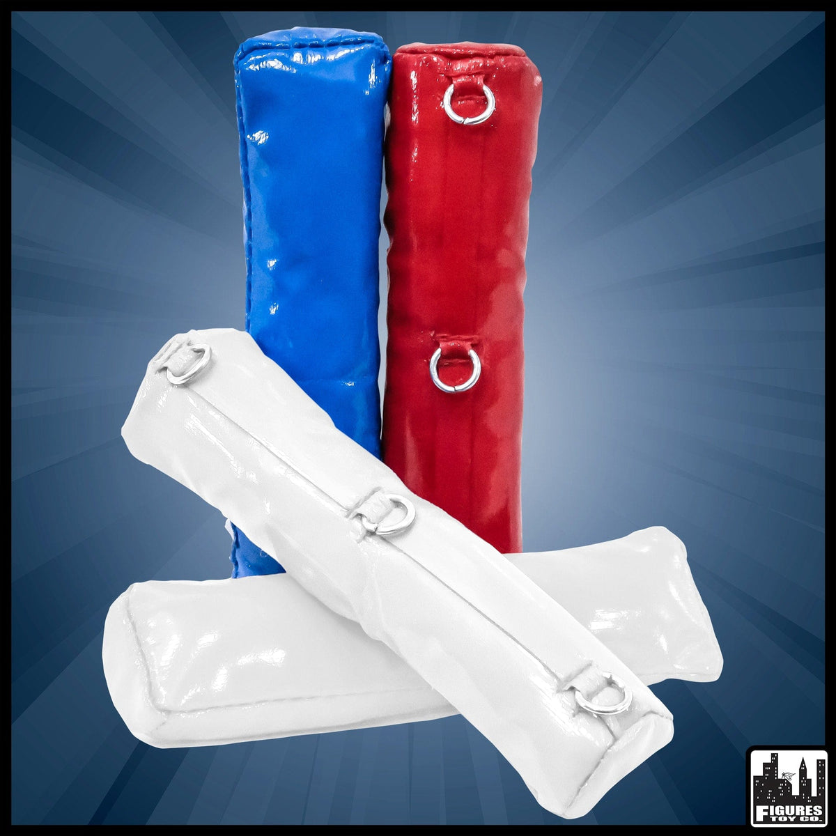 Set of 4 Wrestling Ring Corner Pads for Wrestling Action Figures: Red, White &amp; Blue