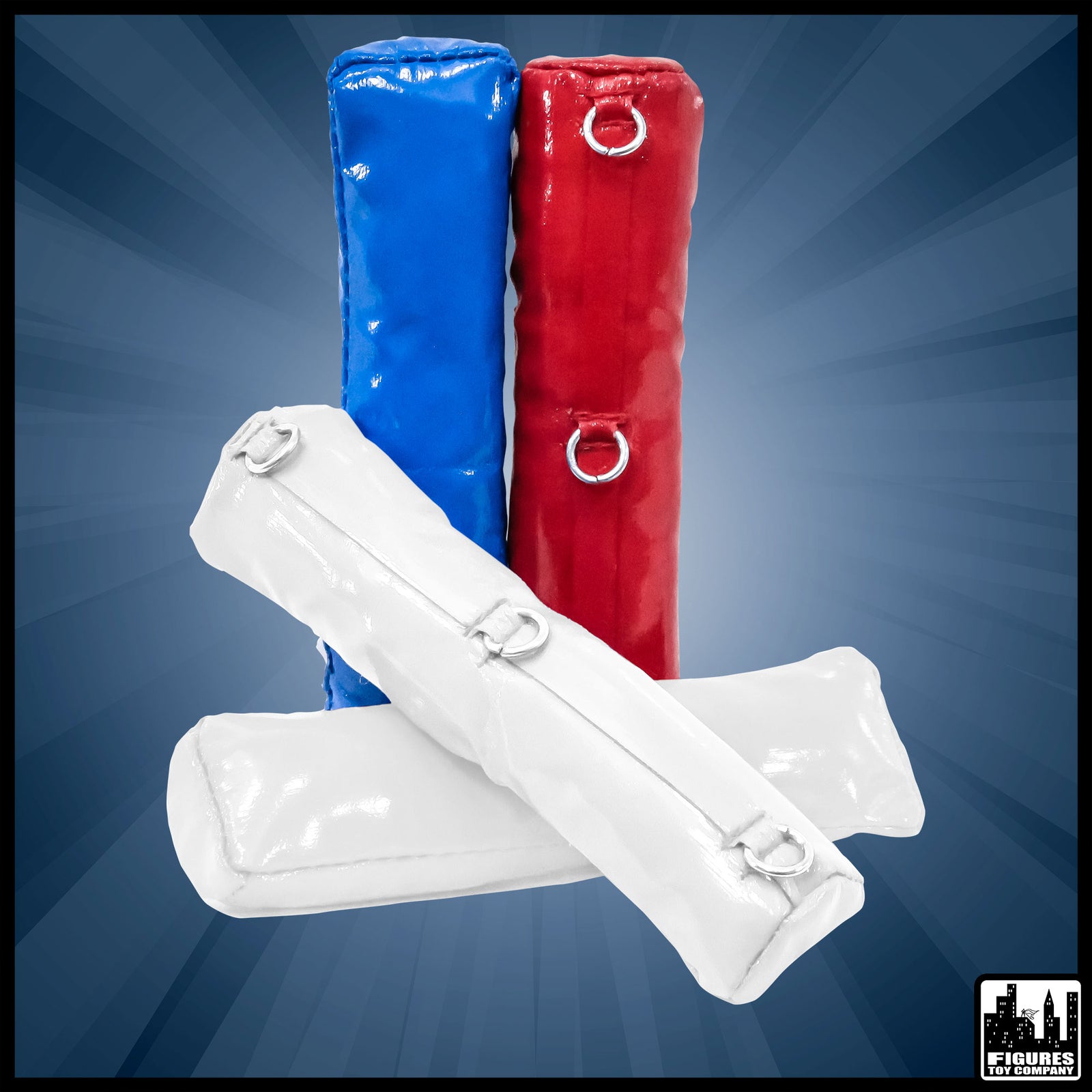 Set of 4 Wrestling Ring Corner Pads for Wrestling Action Figures: Red, White & Blue — complete set.