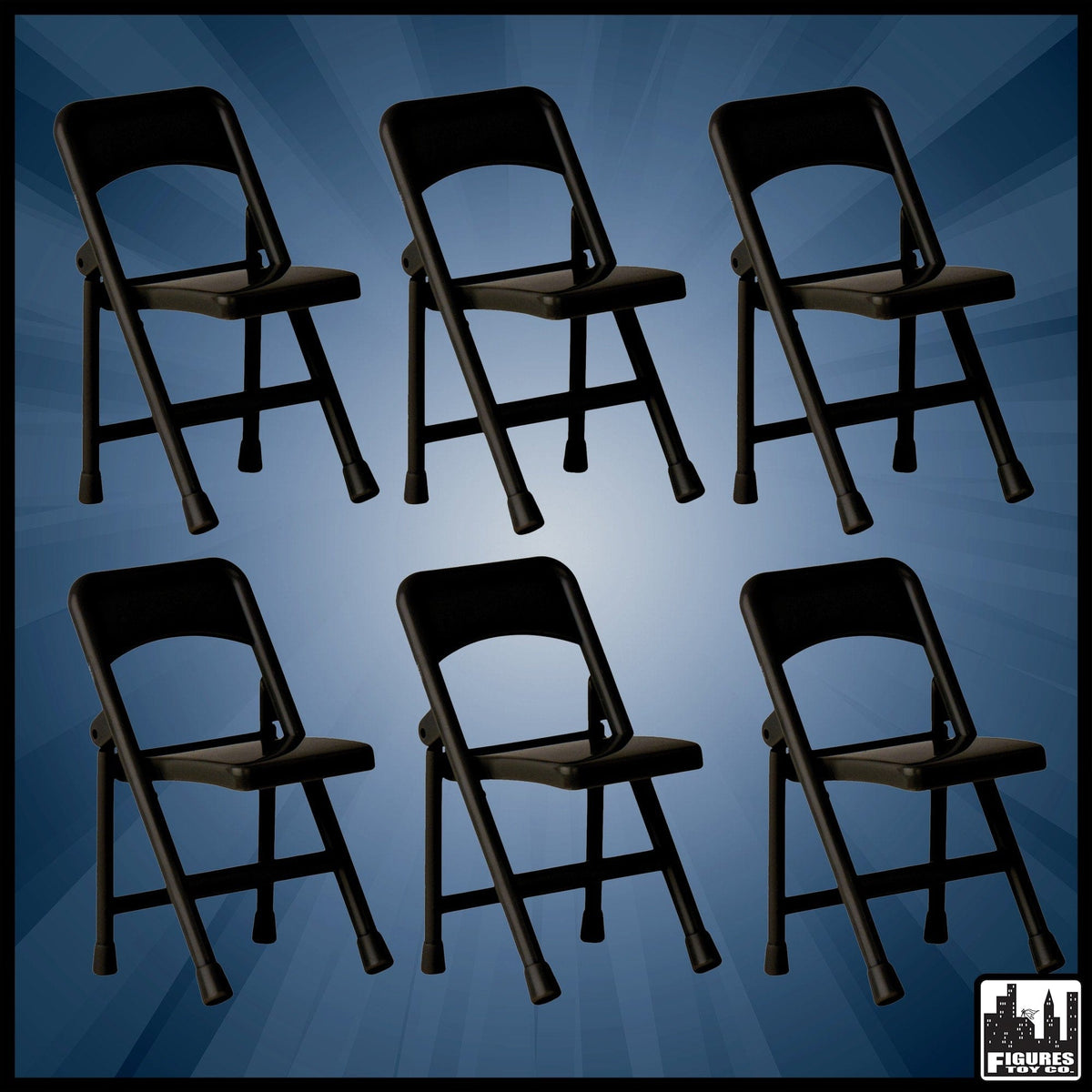 Set of 6 Black Plastic Toy Folding Chairs for WWE Wrestling Action Figures