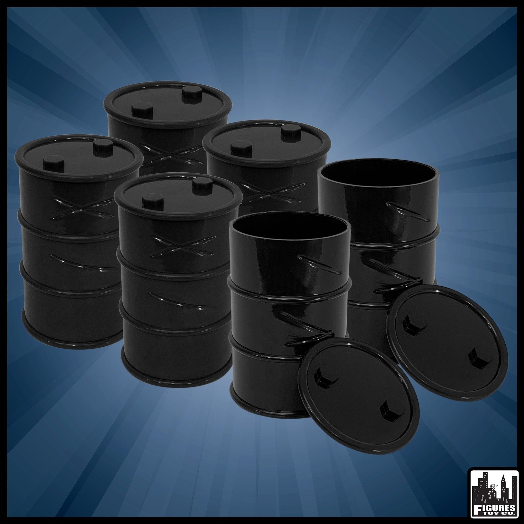 Set of 6 Black Plastic Toy Oil Drums For WWE Wrestling Action Figures