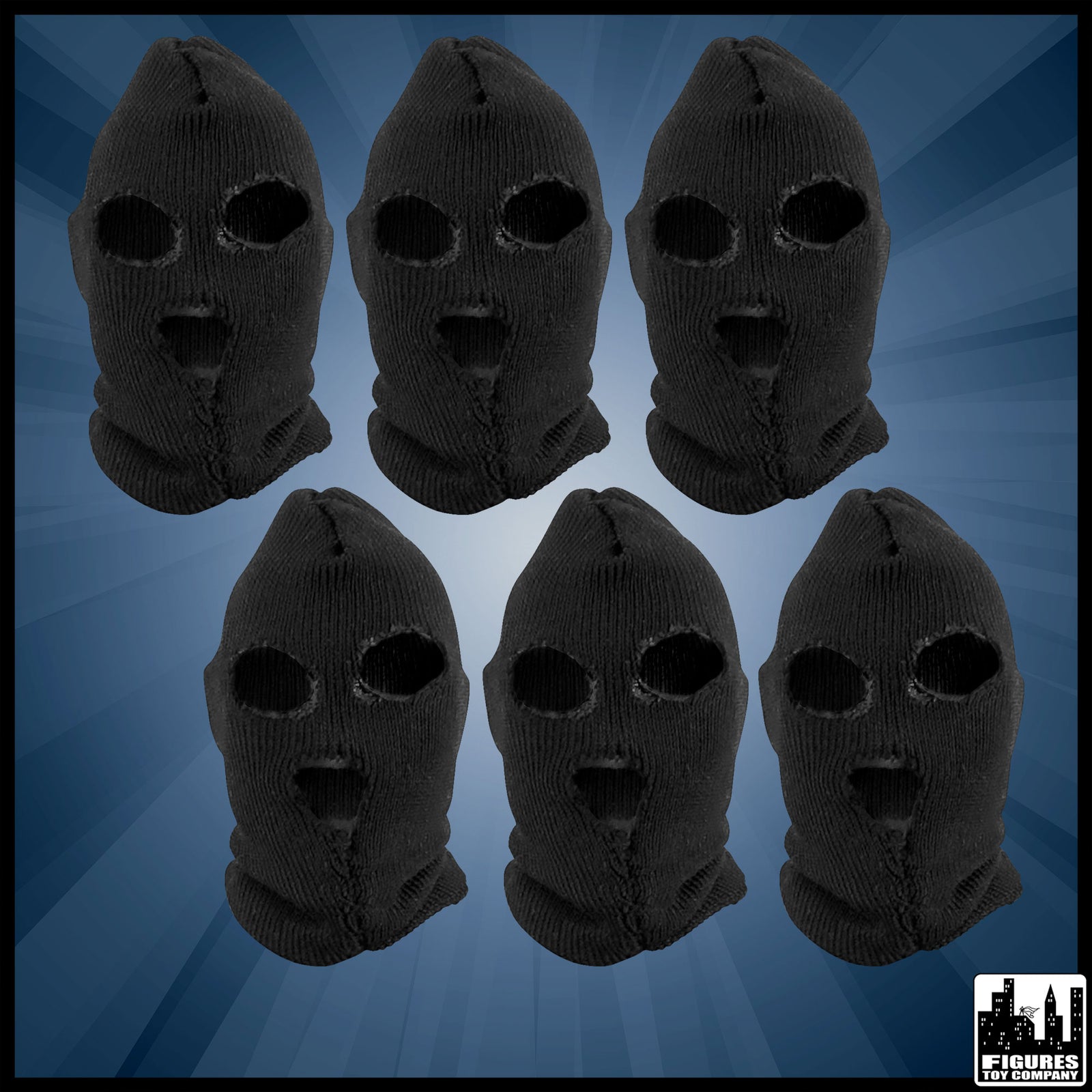 Set of 6 Deluxe Black Figure Masks — product view.