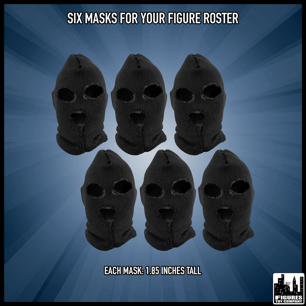 Set of 6 Deluxe Black Figure Masks — size and compatibility guide.