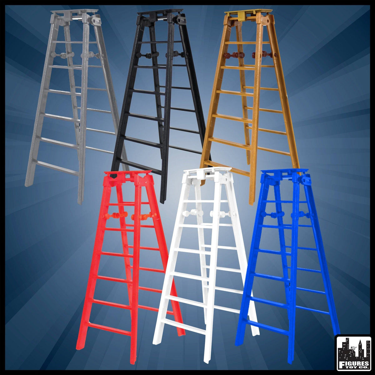 Set of 6 Different Colored Ladders for WWE Wrestling Action Figures: Red, White, Blue, Black, Gray, Brown