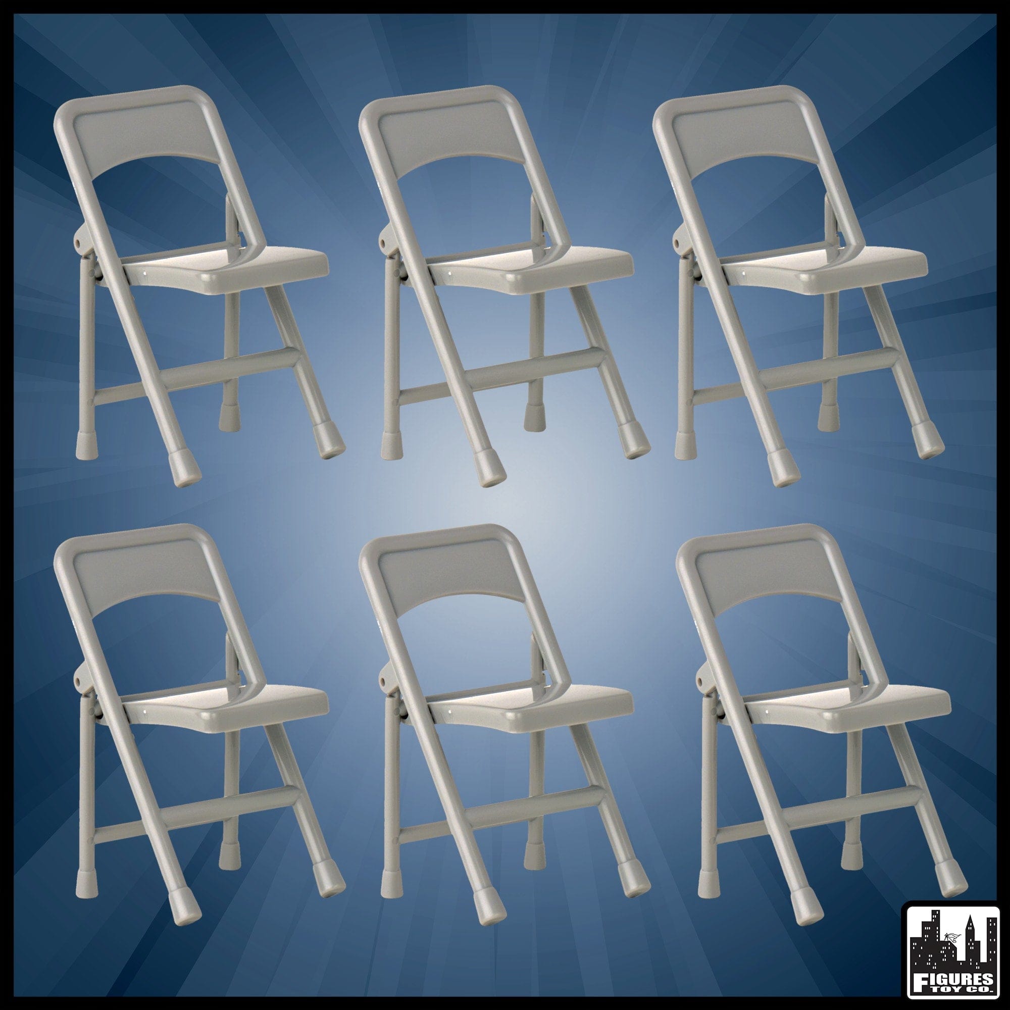 Set of 6 Gray Plastic Toy Folding Chairs for WWE Wrestling Action Figures