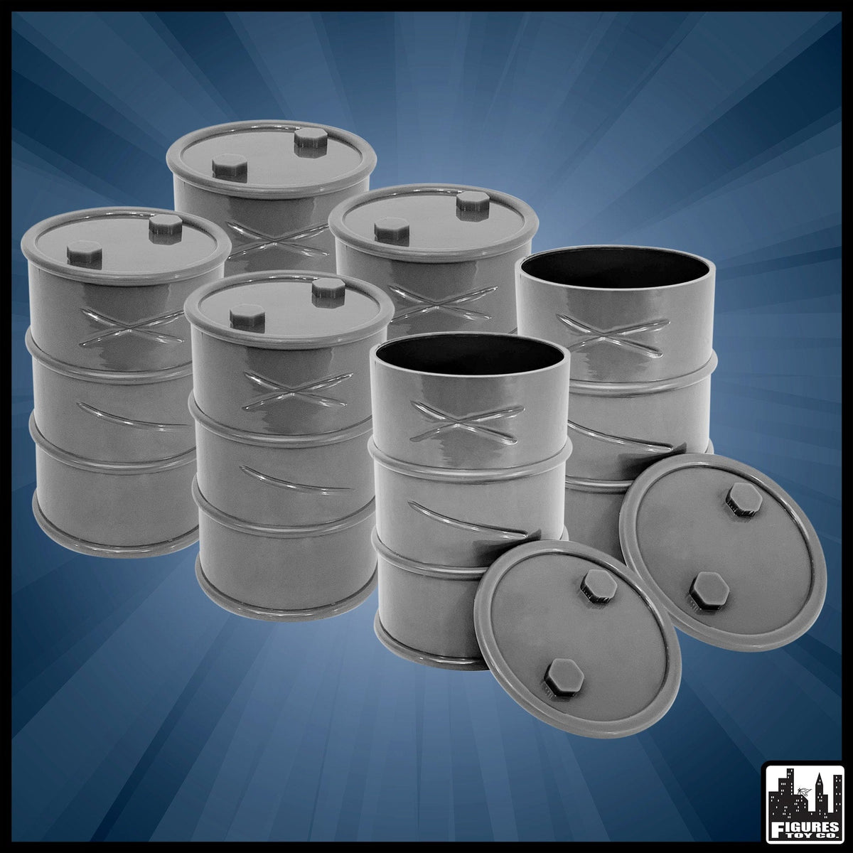 Set of 6 Gray Plastic Toy Oil Drums For WWE Wrestling Action Figures