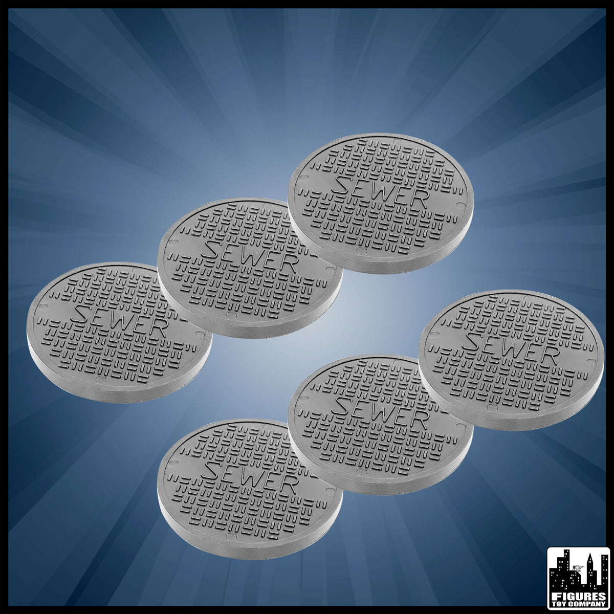 Set of 6 Gray Sewer Grates for wrestling figures — product view.