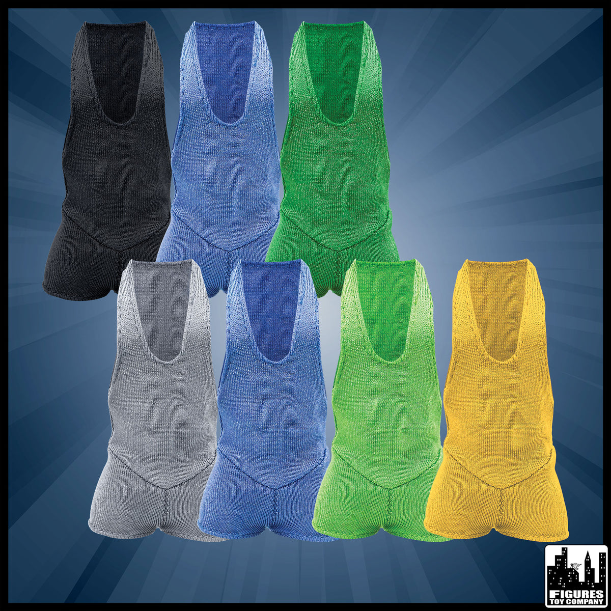 Set of 7 Different Singlets for wrestling figures — product view.