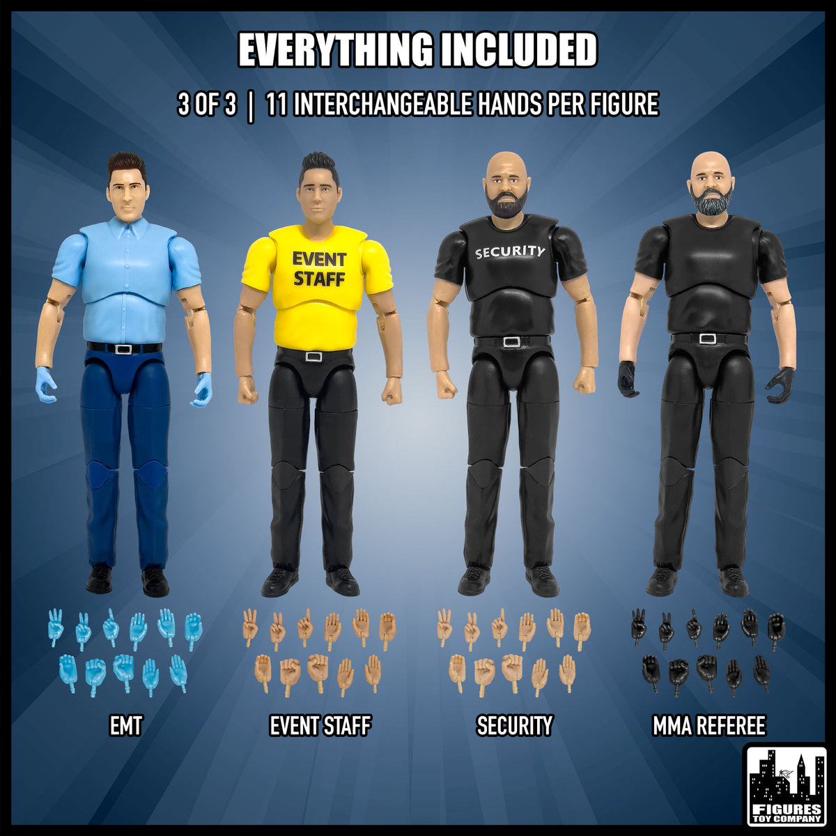 Set of all 12 Ultimate Wrestling Action Figures With Deluxe Articulation — included items, part 3 of 3.