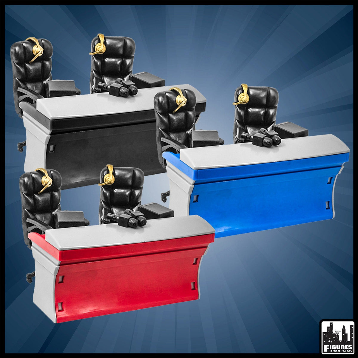 Set of all 3 ULTIMATE Commentator Table Playsets for WWE Wrestling Action Figures