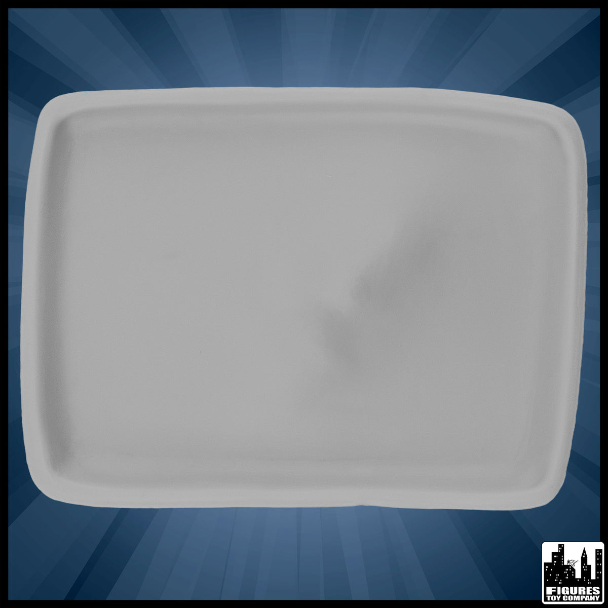 Silver tray with smashed face for wrestling figures — front view.