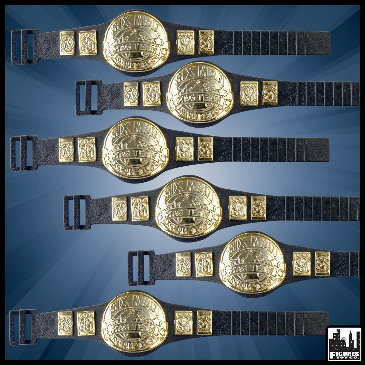 Six Man Tag Championship Belts for WWE Wrestling Action Figures (Set of 6)