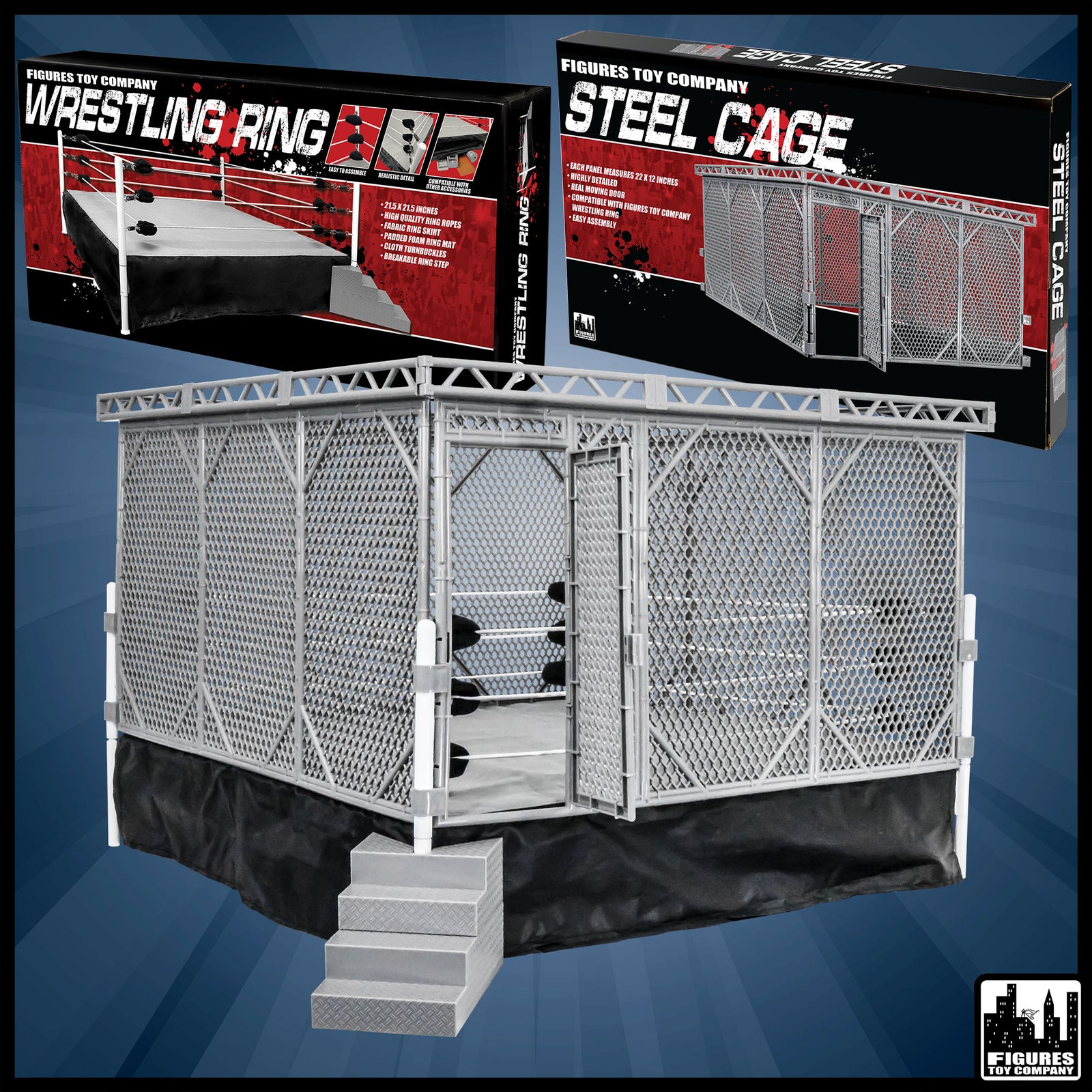 Steel Cage Playset & Wrestling Ring — boxed product.