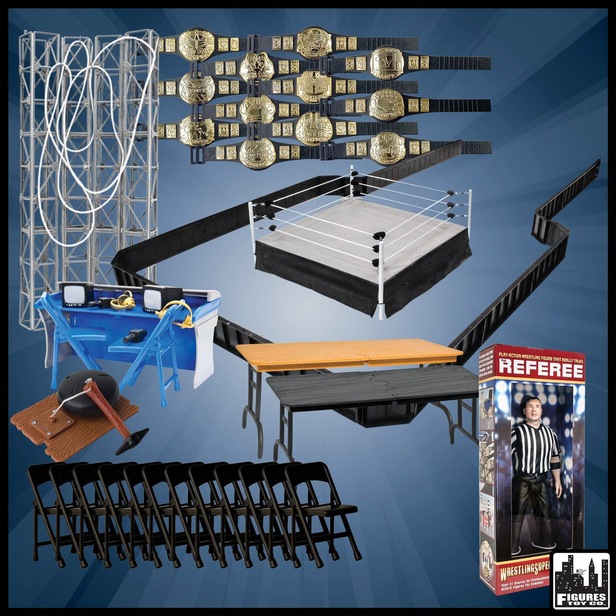 Super Deluxe Wrestling Action Figure Ring &amp; Accessories Special Deal for WWE Wrestling Figures