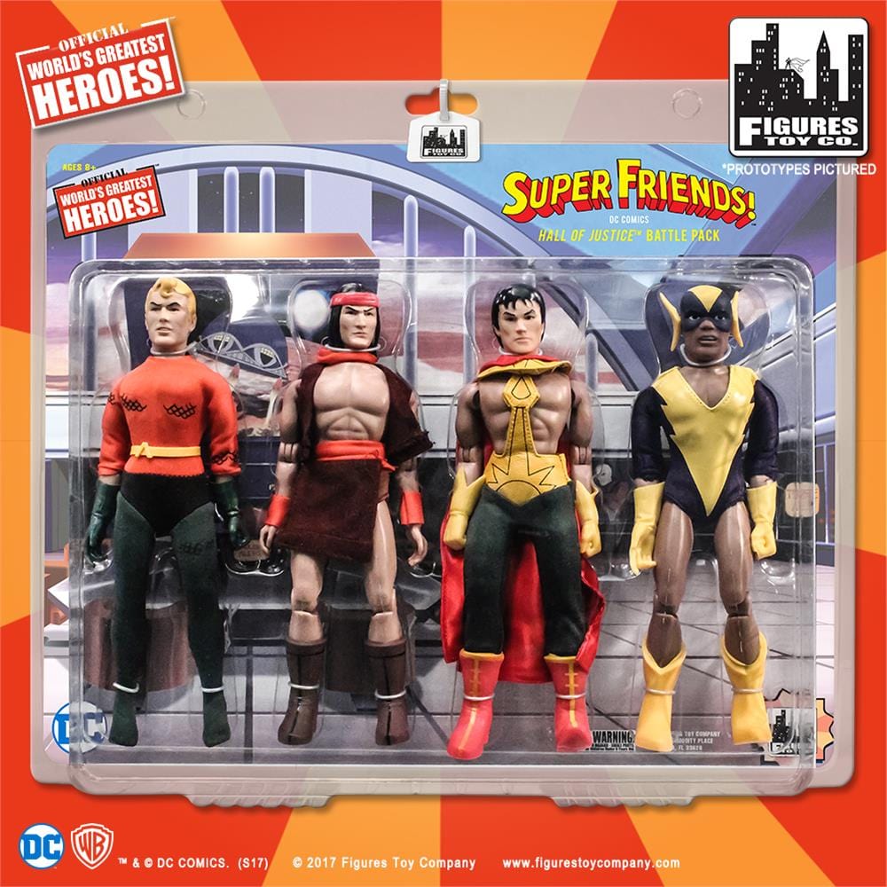 Super Friends Retro 8 Inch Action Figures Series Four Pack: Aquaman, Apache Chief, El Dorado, Black Vulcan