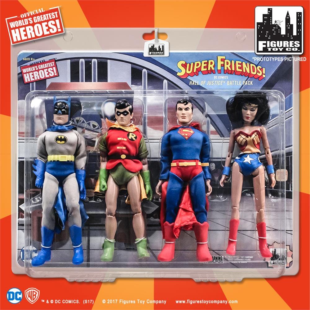 Super Friends Retro 8 Inch Action Figures Series Four Pack: Batman, Robin, Wonder Woman, Superman