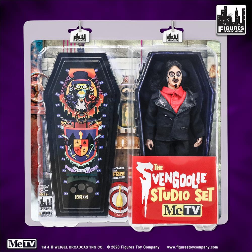 Svengoolie 8 Inch Retro Action Figure Studio Set With Coffin & Rubber Chicken