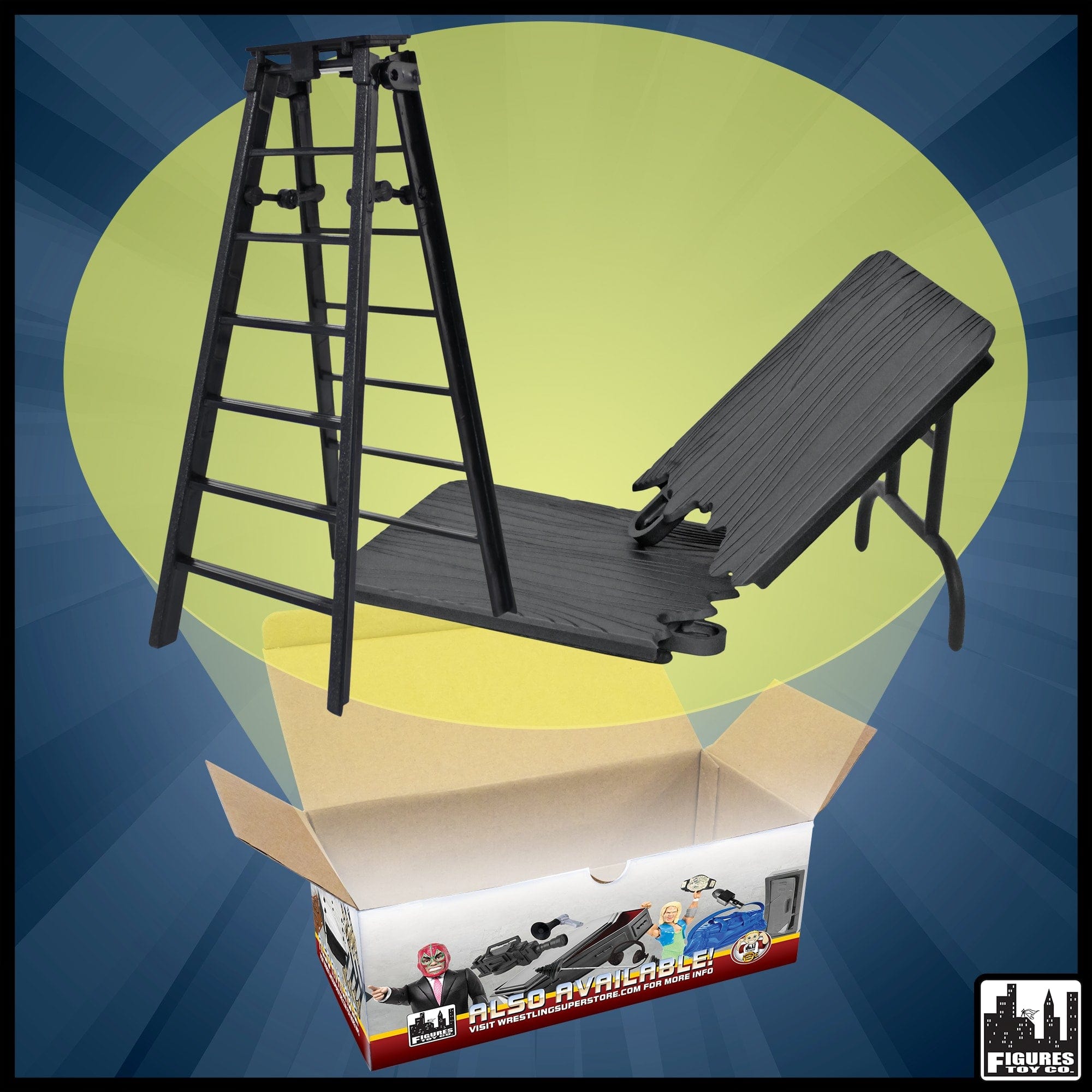 Ultimate Ladder, Table & Chairs Silver Playset For Wwe & Aew Wrestling Action Figures