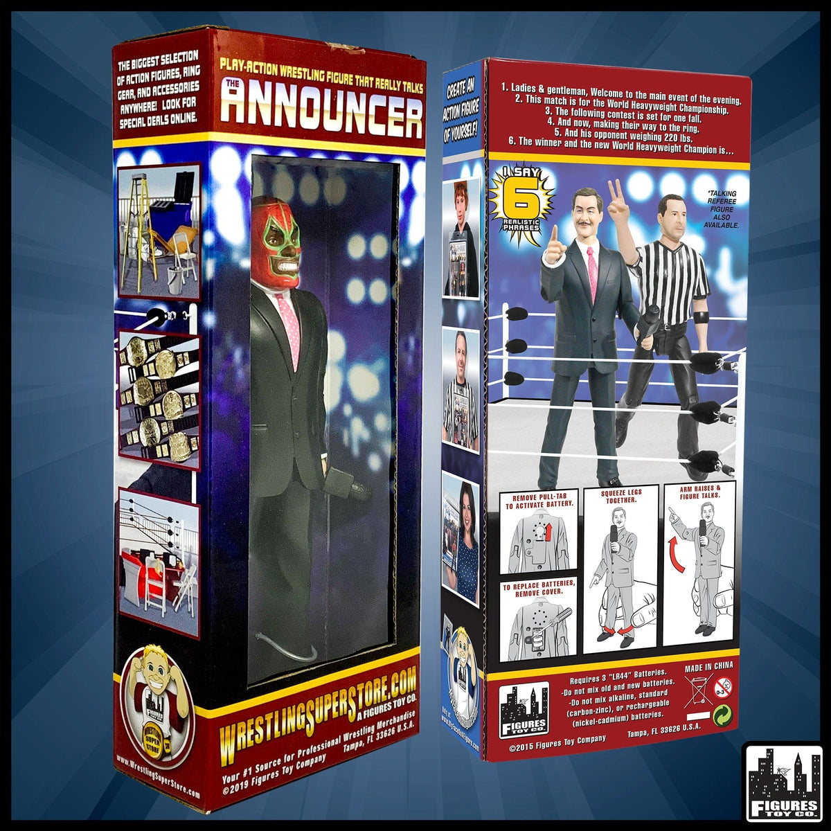 Talking Wrestling Ring Announcer With Luchador Mask Action Figure