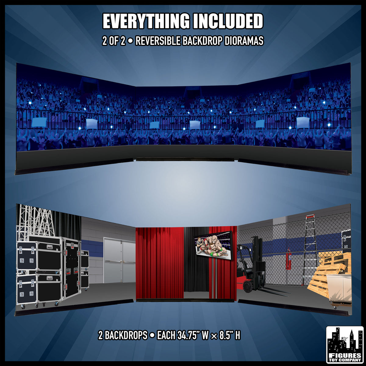 The Essentials Bundle for wrestling figures — backdrops included.