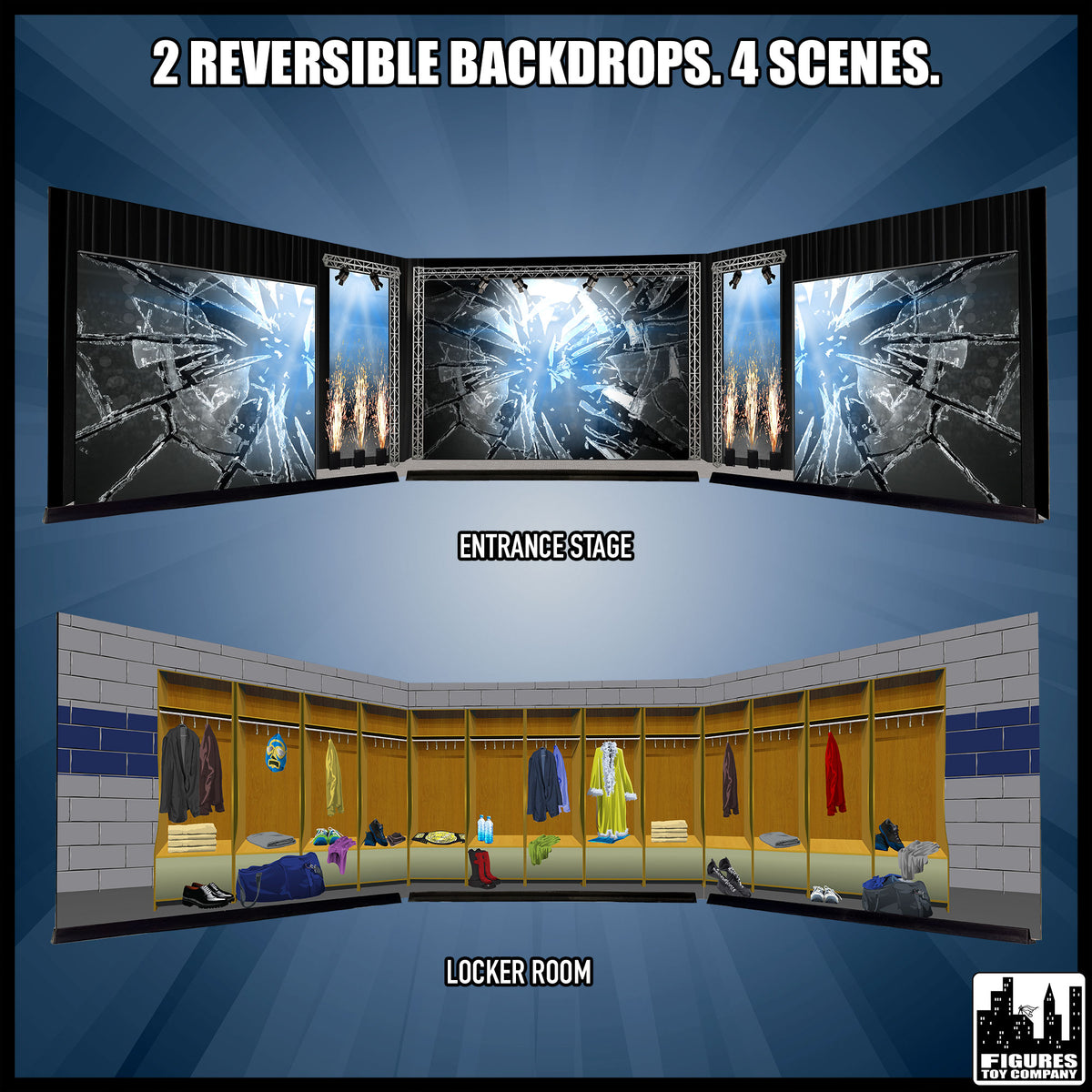 The Essentials Bundle for wrestling figures — four reversible scenes.