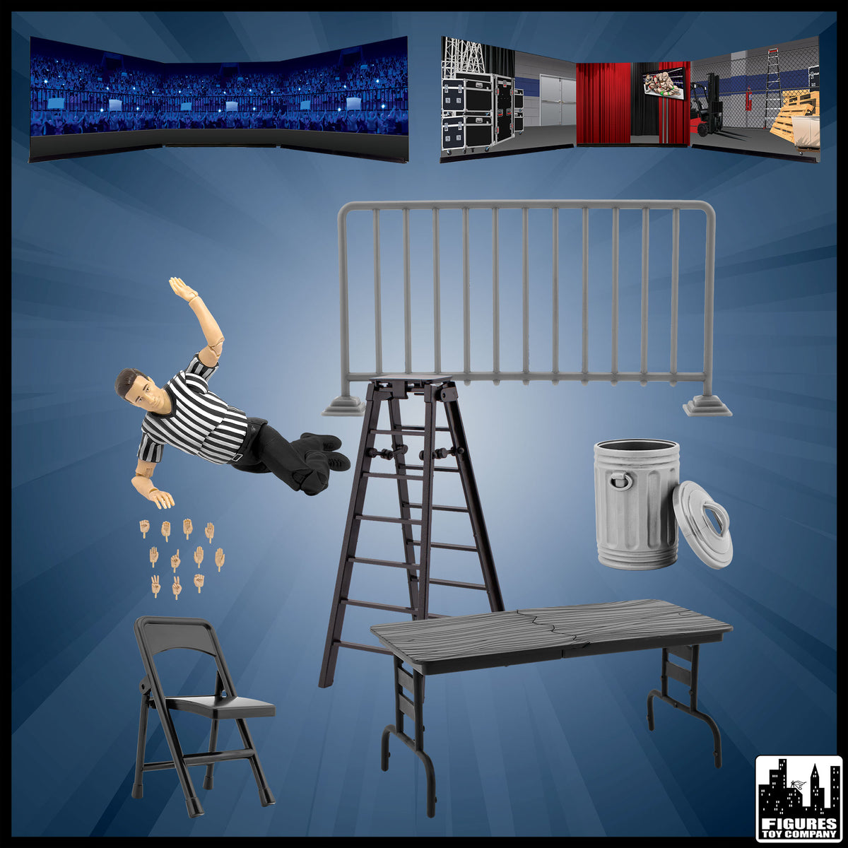 The Essentials Bundle for wrestling figures — officiating action.