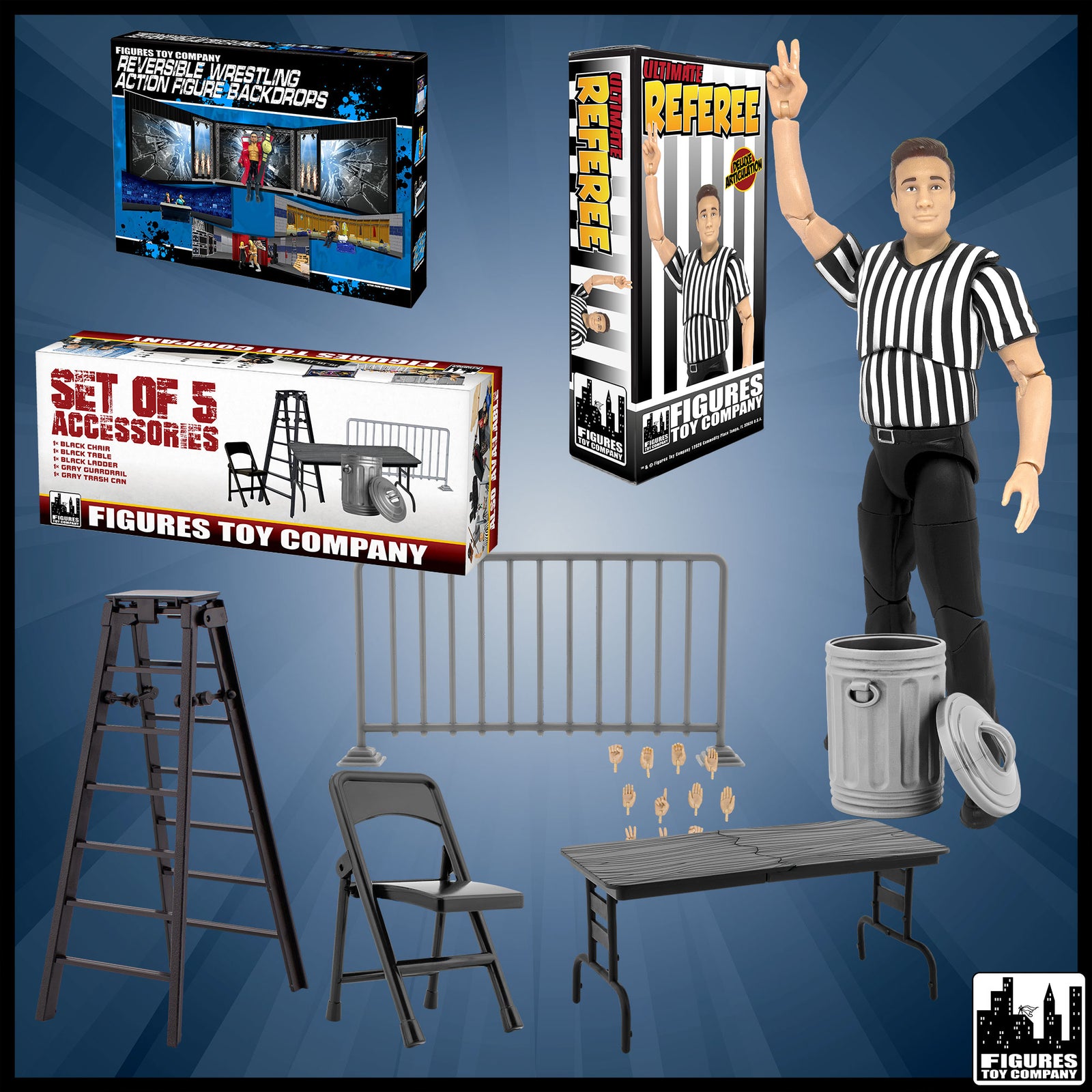 The Essentials Bundle for wrestling figures — product and packaging.