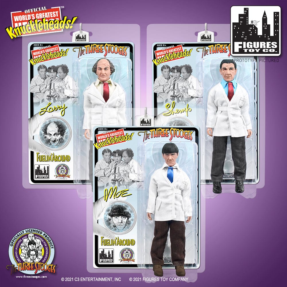 The Three Stooges 8 Inch Action Figures: Set of all 3 Fuelin&#39; Around Figures