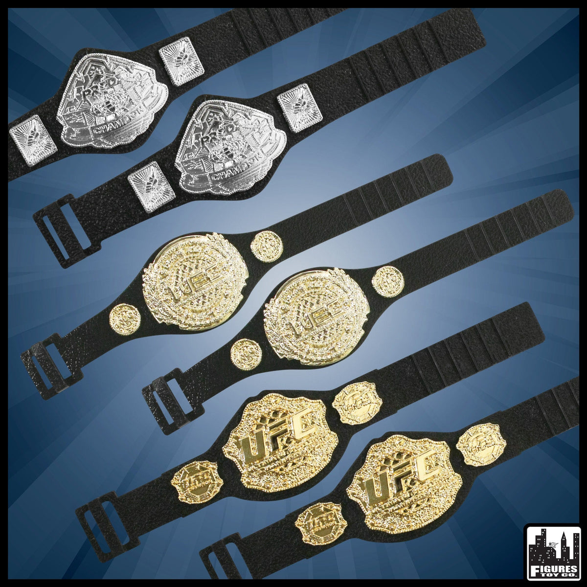 UFC Set of 6 Championship Action Figure Belts: 2, 2 Pride, &amp; 2 WEC Action Figure Belts by Jakks
